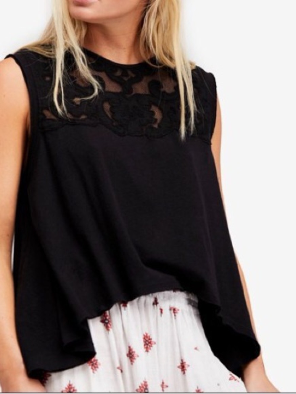 Free People Black Lace Swing Tank